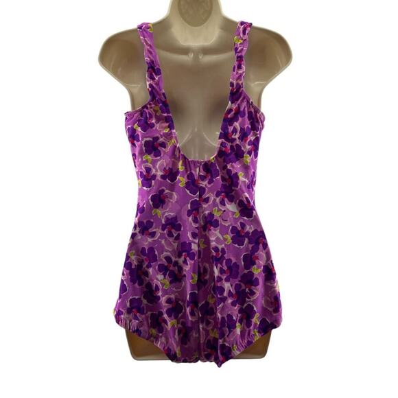 Maxine Of Hollywood Spa Shirred Girl Leg One Piece Swimsuit Purple Floral Size 1 - Picture 8 of 8